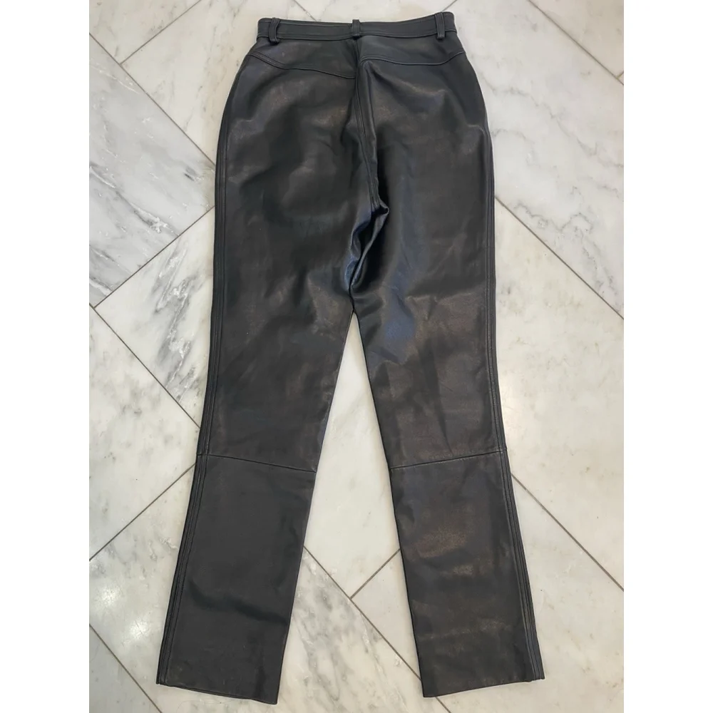 CRIPPLE CREEK Black Leather Long Straight Pants Pockets Waist 28 EUC - Picture 8 of 8